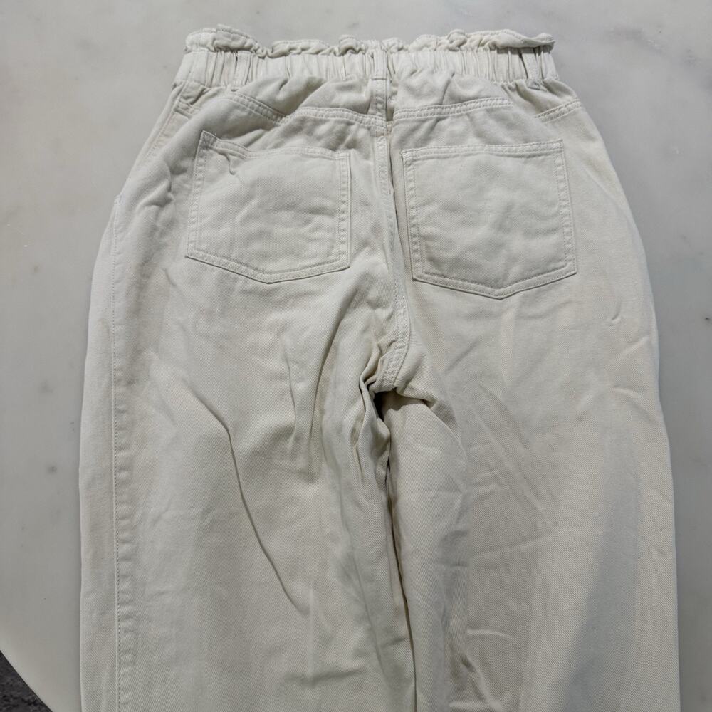 H&M 100% Cotton Pants Beige Elastic Paperback Waist Trousers Pockets Women’s 8 - Picture 8 of 11
